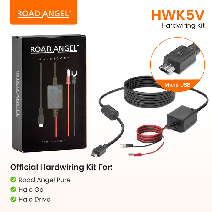 Road Angel HALO GO und HALO DRIVE Festverdrahtungssatz 12/24V auf Micro-USB